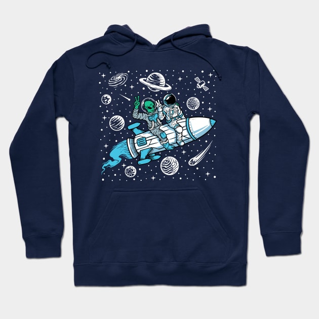 Funny Astronaut and Alien Riding a Rocket // Funny Outer Space Hoodie by SLAG_Creative